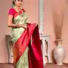 Aglow Pista Green Color Soft Lichi Silk Jacquard All Over Saree