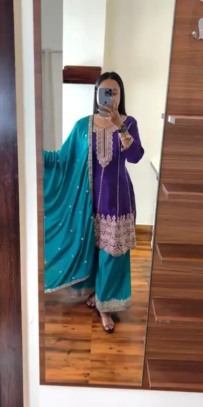 Aglow Royal Blue Color Chinon Silk Sequence Work Salwar Suit