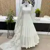Aglow White Color Chinon Silk Embroidery Sequence Work Gown
