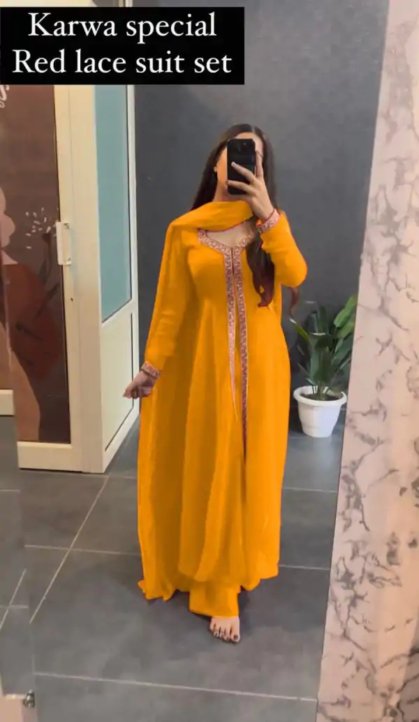 Aglow Yellow Color Georgette Embroidery Sequence Salwar Suit