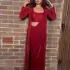 Alluring Red Color Georgette Thread Sequence Work Saree