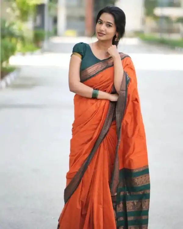 Orange Soft Silk Cloth Jacquard All Over Saree