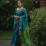 Beautiful Blue Color Soft Lilan Slab Weaving Work Saree