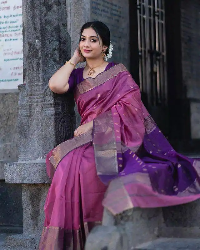 Beautiful Purple Color Soft Lilan Slab Weaving Work Saree - Image 2
