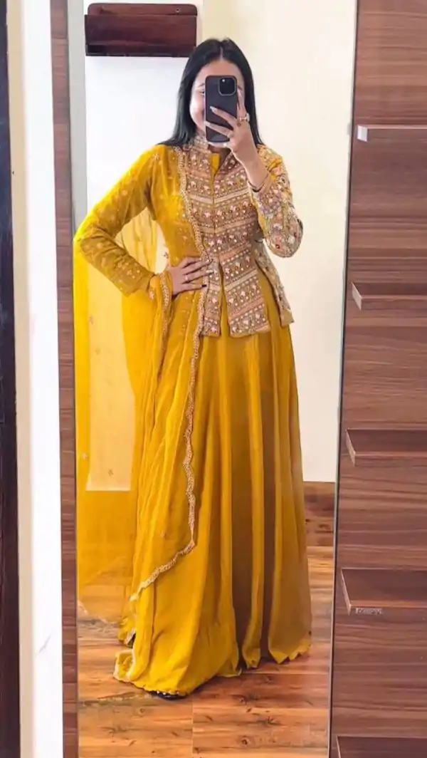 Beautiful Yellow Color Georgette Embroidery Lehenga Choli