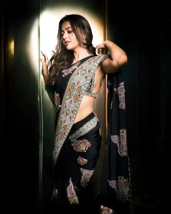 Dazzling Black Color Georgette Embroidered Sequence Saree