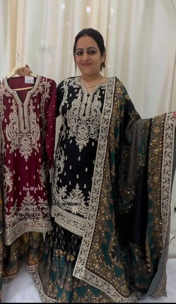Elegant Black Color Georgette Embroidery Sequence Salwar Suit