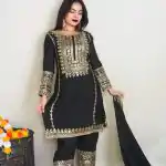 Elegant Black Color Pure Chinnon Silk Embroidery Salwar Suit
