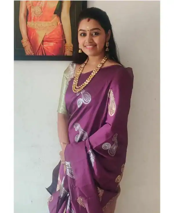Elegant Purple Color Soft Lichi Silk Jacquard All Over Saree