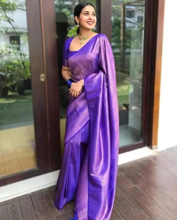 Glamorous Violet Color Soft Lichi Silk Jacquard All Over Saree