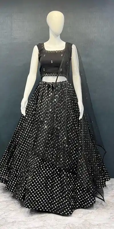 Grand Black Color Georgette Embroidery Work Lehenga Choli