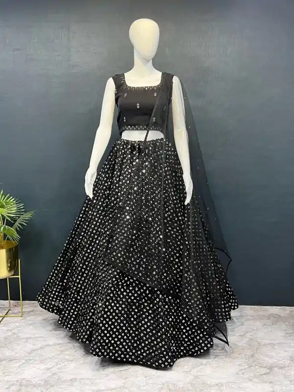 Grand Black Color Georgette Embroidery Work Lehenga Choli