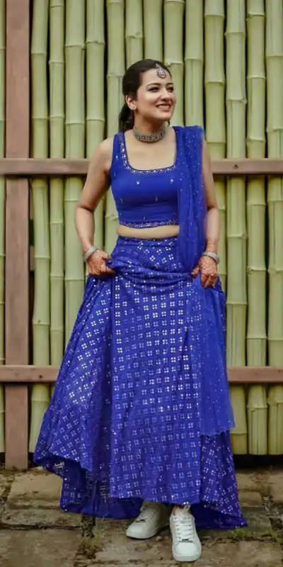 Grand Blue Color Georgette Embroidery Work Lehenga Choli