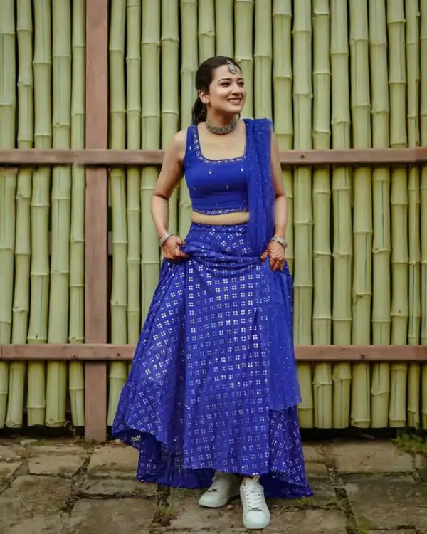 Grand Blue Color Georgette Embroidery Work Lehenga Choli