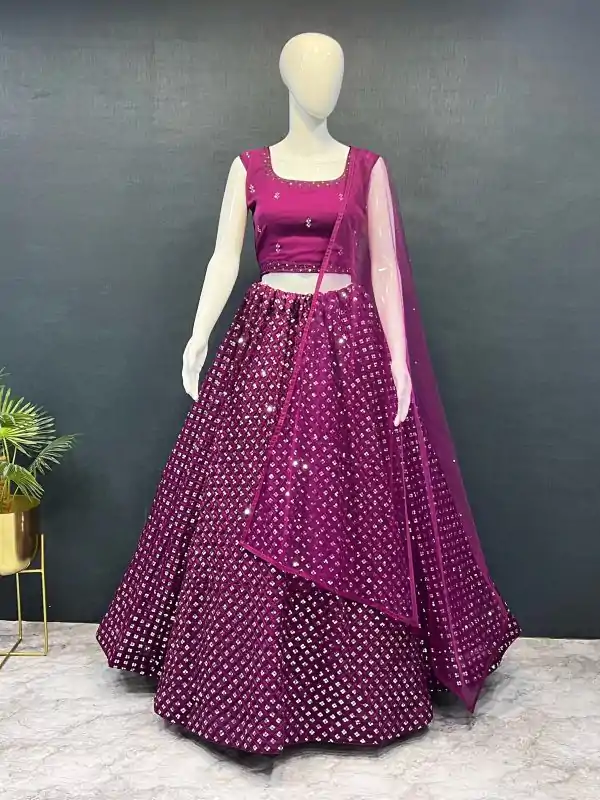 Grand Purple Color Georgette Embroidery Work Lehenga Choli