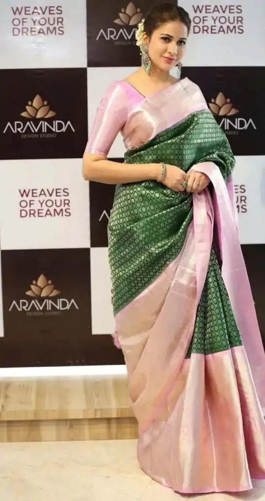 Lavanya Tripati Green Color Soft Lichi Silk Jacquard All Over Saree