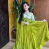 Luminous Green Color Fox Georgette Position Print Work Gown