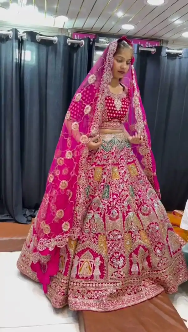 Luminous Pink Color Malai Satin Silk Embroidered Lehenga Choli