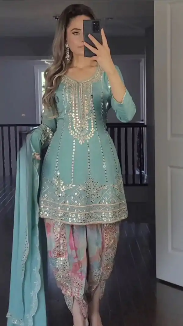 Majestic Blue Color Georgette Embroidery Sequence Salwar Suit