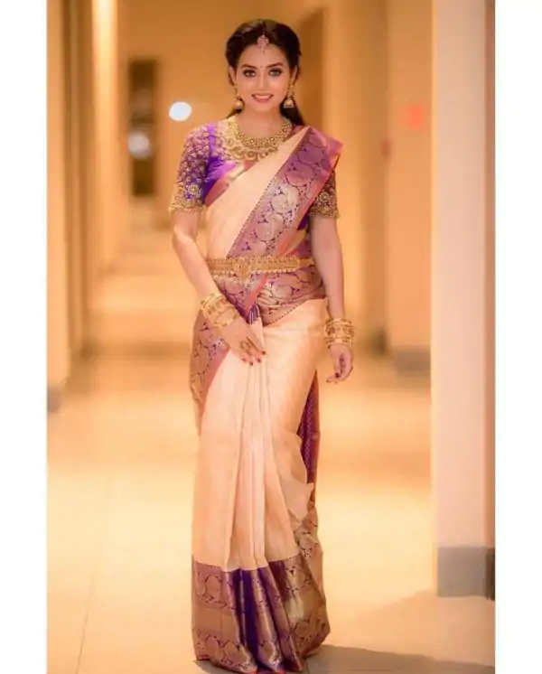 Majestic Golden Color Soft Lichi Silk Jacquard All Over Saree