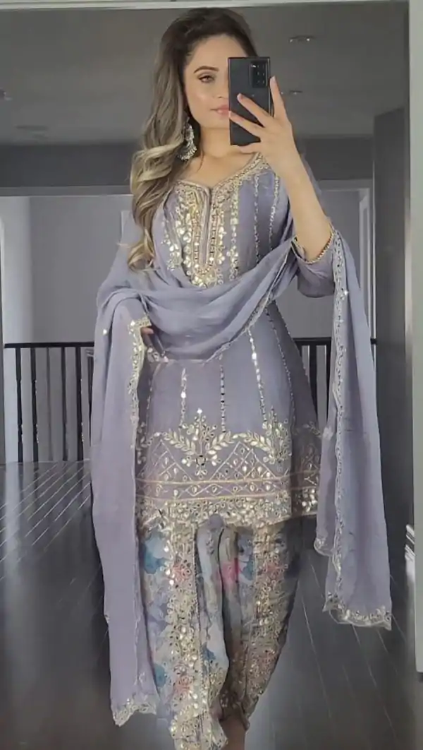 Majestic Violet Color Georgette Embroidery Sequence Salwar Suit