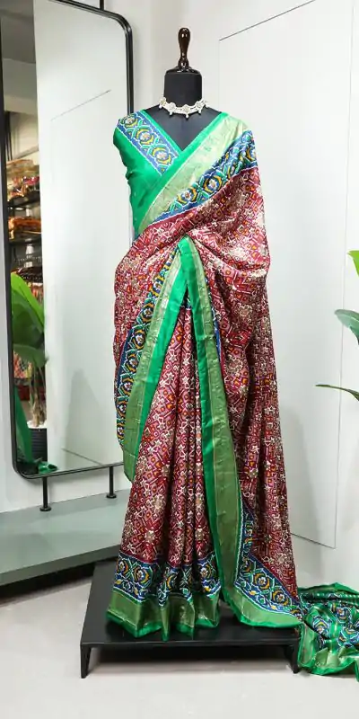 Nice Red Color Dola Silk Patola Print Foil Work Patta Saree