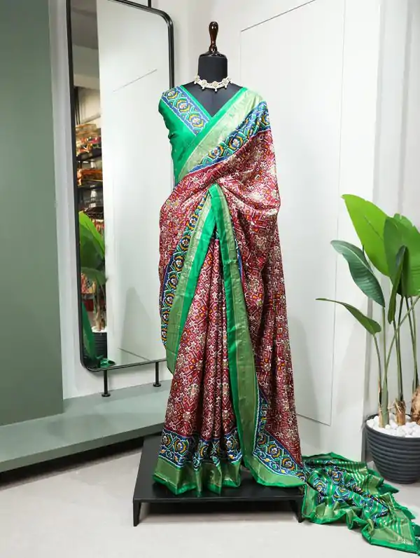 Nice Red Color Dola Silk Patola Print Foil Work Patta Saree