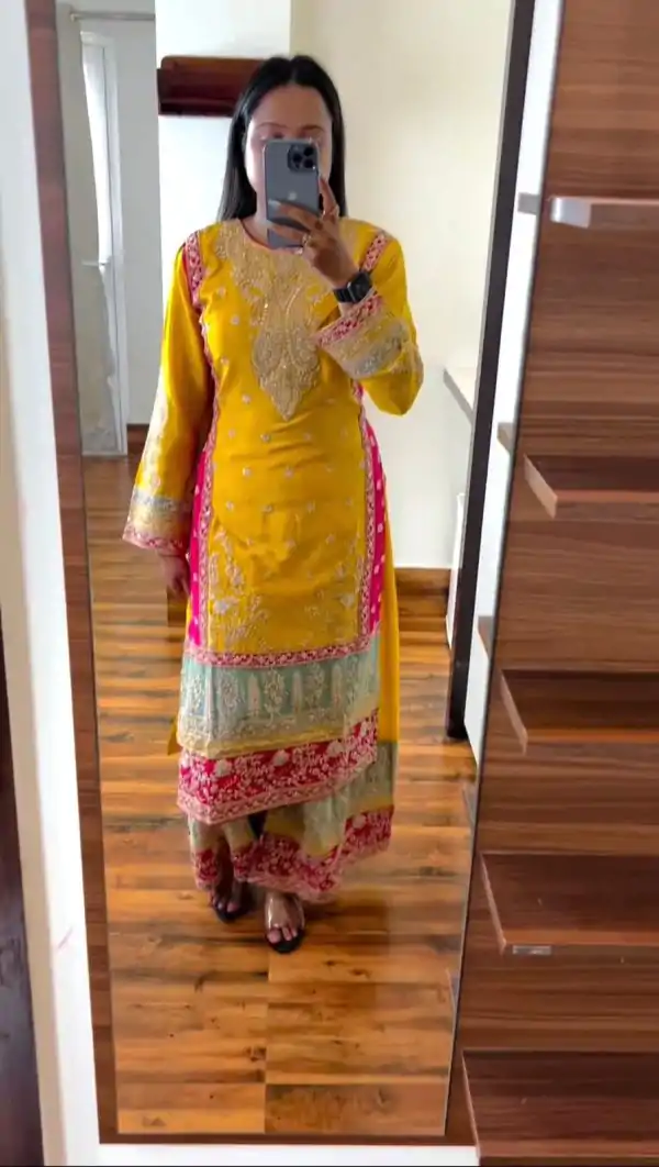 Peaceful Yellow Color Chinon Silk Sequence Work Salwar Suit