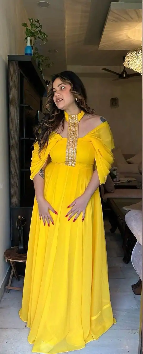 Peaceful Yellow Color Faux Georgette Thread Sequence Gown