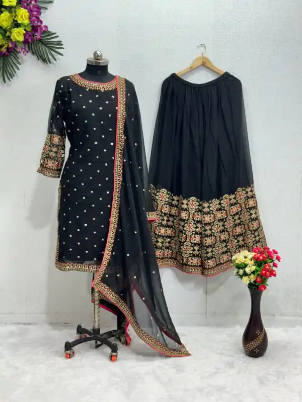 Perfect Black Color Georgette Embroidered Sequences Salwar Suit