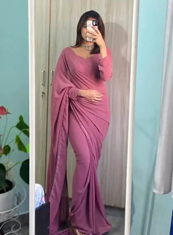 Pretty Purple Color Soft Georgette Silk Design All Over Work Saree