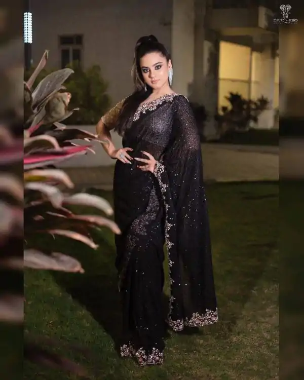 Sightly Black Color Georgette Cotton Thread Embroidery Saree