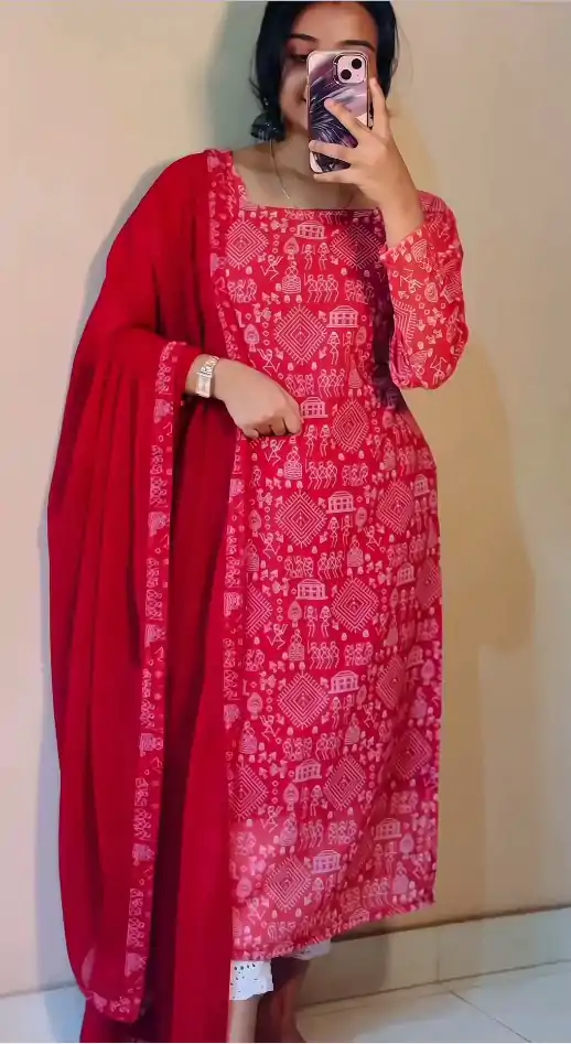 Splendorous Pink Color Fox Georgette Printed Work Kurti