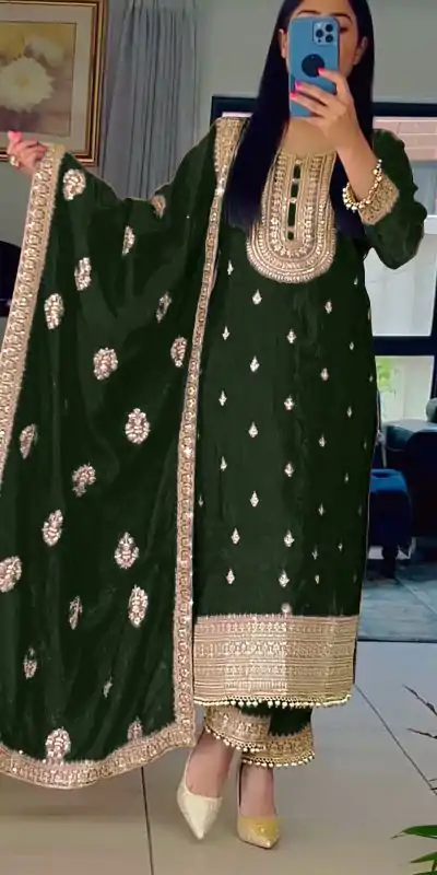 Sublime Green Color Faux Georgette Embroidery Salwar Suit