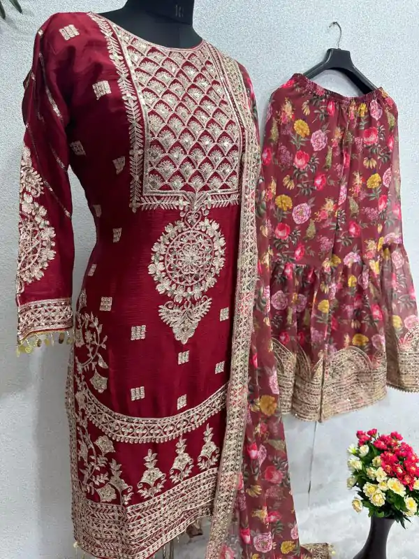 Sublime Maroon Color Heavy Chinon Silk Sequins Salwar Suit
