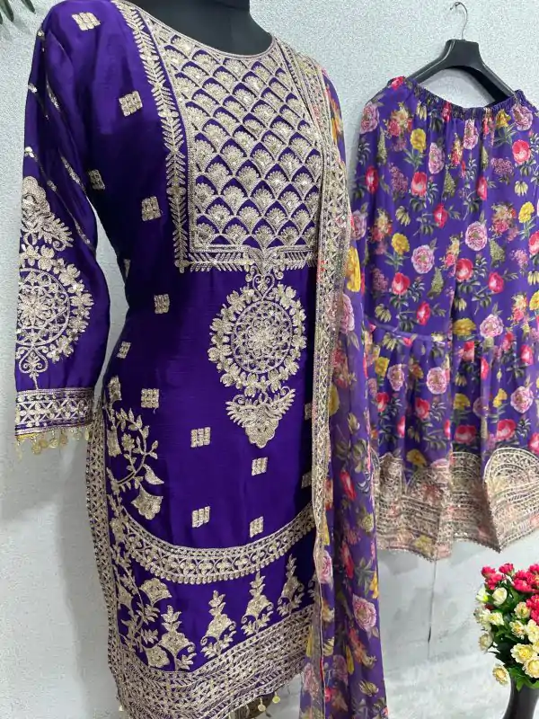Sublime Violet Color Heavy Chinon Silk Sequins Salwar Suit