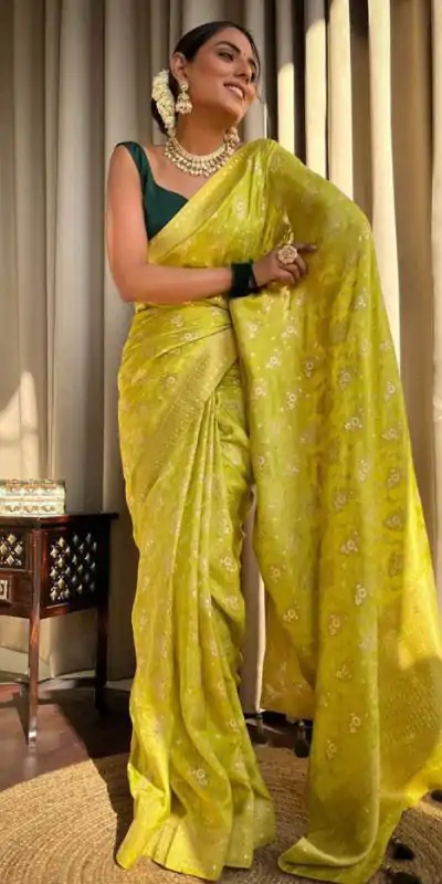 KP 5079 Mustard Color Soft Lichi Silk Jacquard On All Over Saree Casual, Party Wear, Wedding, Events Etc. Expected Delivery 4-6 Working Days @1449/- | Bollywood Sarees, Creative Sarees, Designer Sarees, Embroidered Sarees, Ethnic Saree, Modern Digital sarees, Party Wear Sarees, Sarees