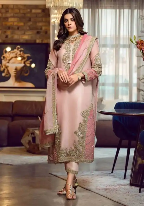 Aglow Light Peach Georgette Embroidery Sequence Salwar Suit