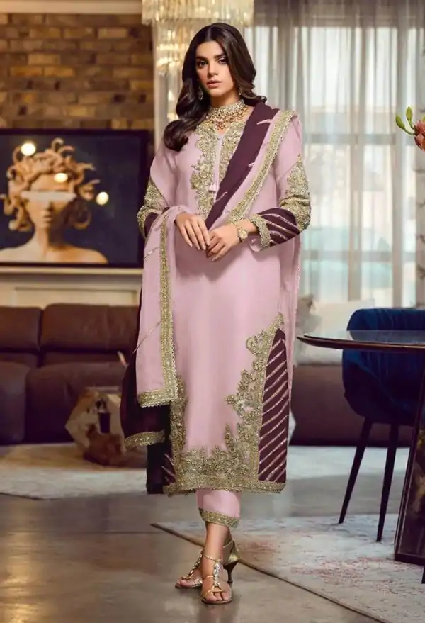 Aglow Light Purple Georgette Embroidery Sequence Salwar Suit