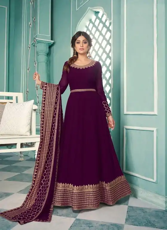 Aglow Purple Color Georgette Embroidery Sequence Sharara Suit
