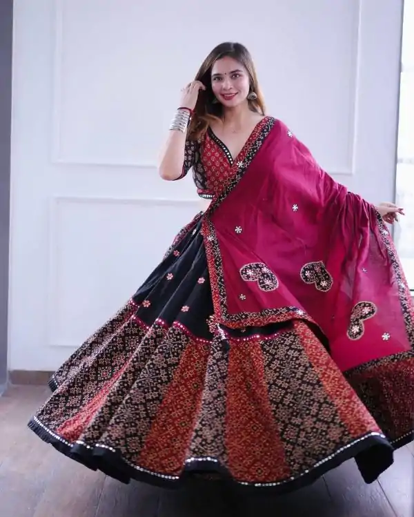 Artful Black Color Rayon Printed Silk Work Lehenga Choli
