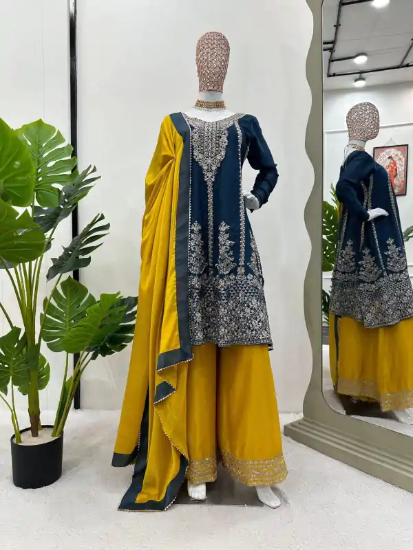 Artful Blue Color Chinon Silk Sequence Thread Work Salwar Suit