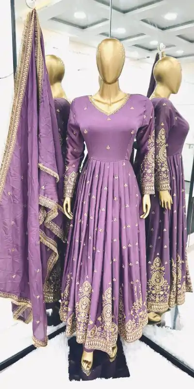 Artful Purple Color Chinon Silk Embroidery Sequence Sharara Suit