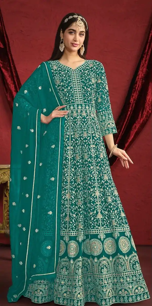 Beautiful Peacock Green Color Georgette Embroidery Salwar Suit