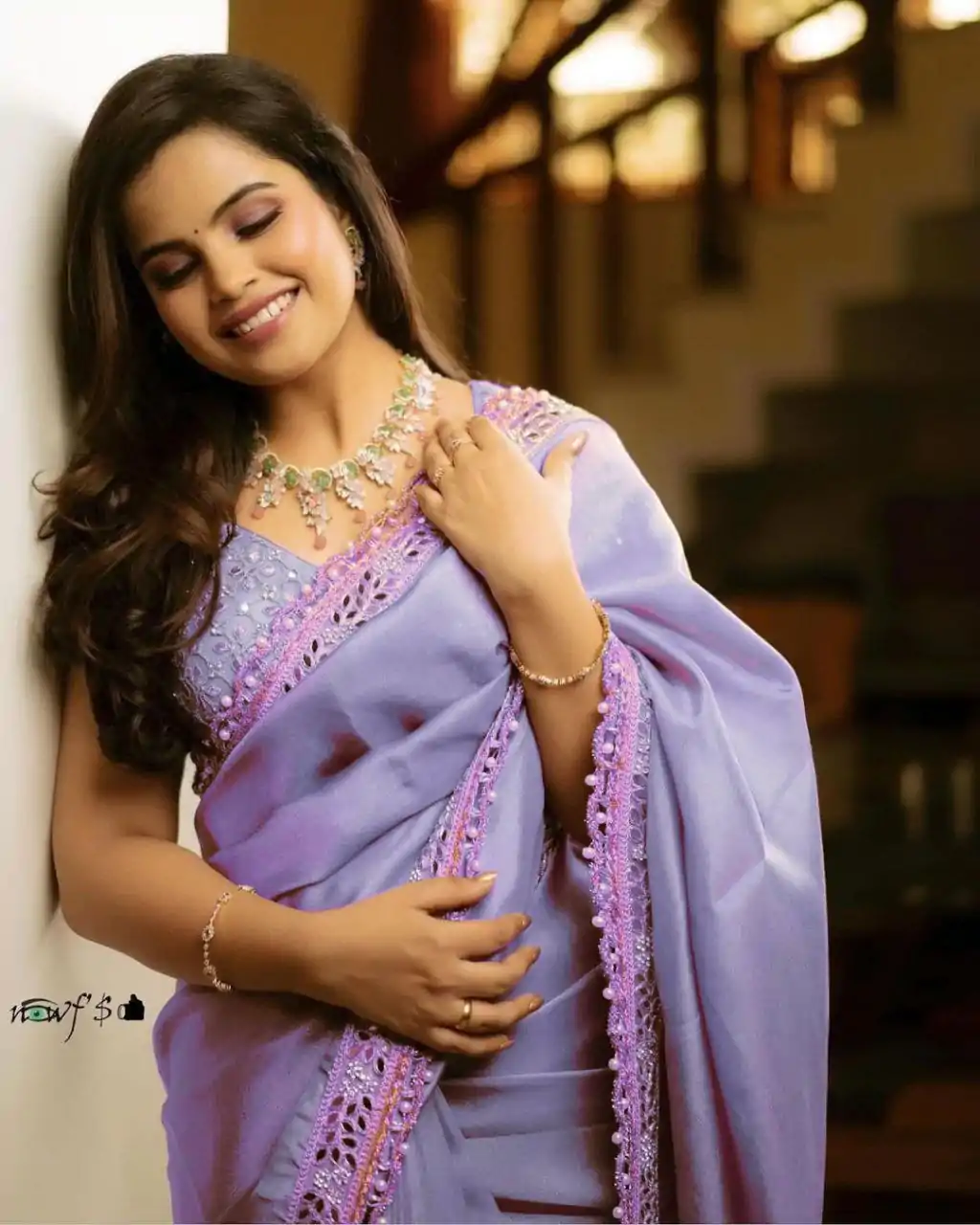 Classic Violet Color Silver Tissue Silk Embroidery Sequence Saree - Image 2