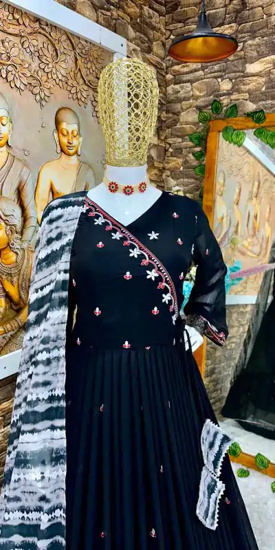 Elegant Black Color Georgette Embroidery Sequence Gown