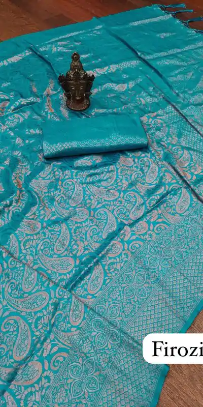 Elegant Firozi Color Soft Silk Beautiful Rich Pallu All Over Saree