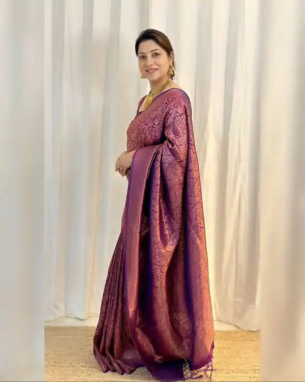 Elegant Purple Color Soft Silk Beautiful Rich Pallu All Over Saree