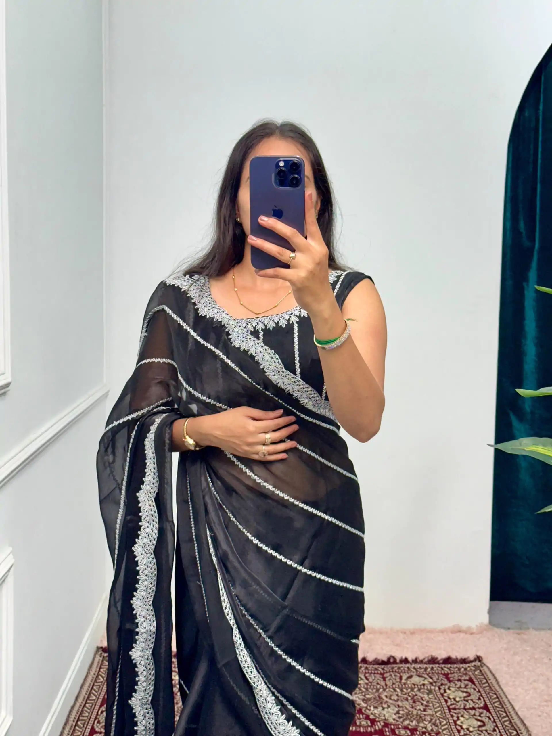 Fancy Black Color Burberry Blooming Embroidery Zari Saree - Image 2