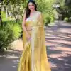 Fancy Golden Color Burberry Silk Diamond Sequins Saree